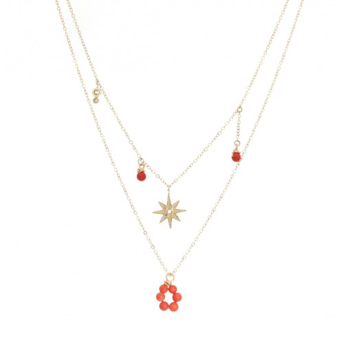 Collier acier doré, Corail