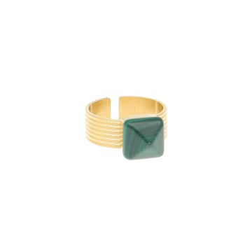 Bague acier doré, Malachite