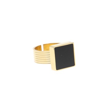 Bague acier doré, Onyx noir