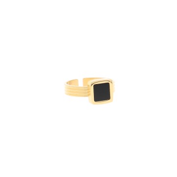 Bague acier doré, Onyx noir