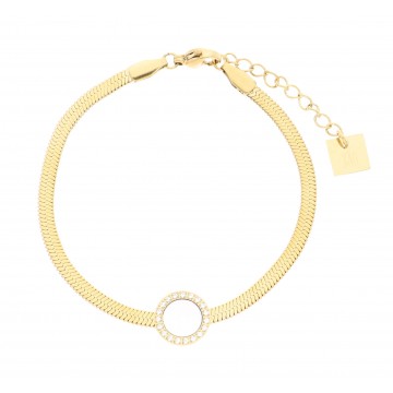 Bracelet acier doré, Nacre et Zirconium