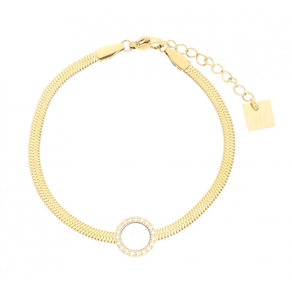 Bracelet acier doré, Nacre et Zirconium Bracelet acier doré, Nacre et Zirconium
