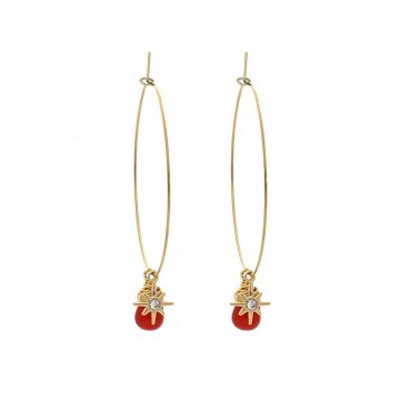 Boucles d'oreilles acier doré, Cornaline rouge