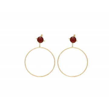 Boucles d'oreilles acier doré, Agate rouge