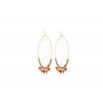 Boucles d'oreilles acier doré, Rouge