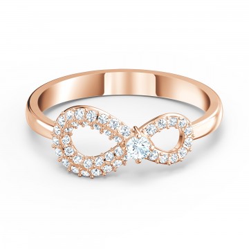 Bague Swarovski Infinity, cristal blanc, métal rosé