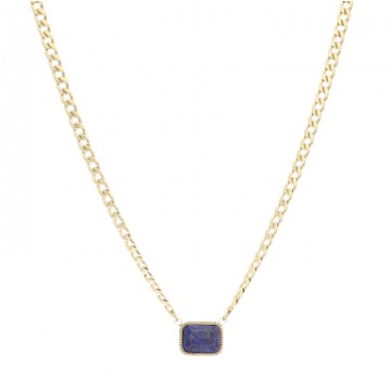 Collier acier doré, Lapis...
