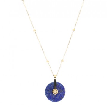 Collier acier doré, Lapis...