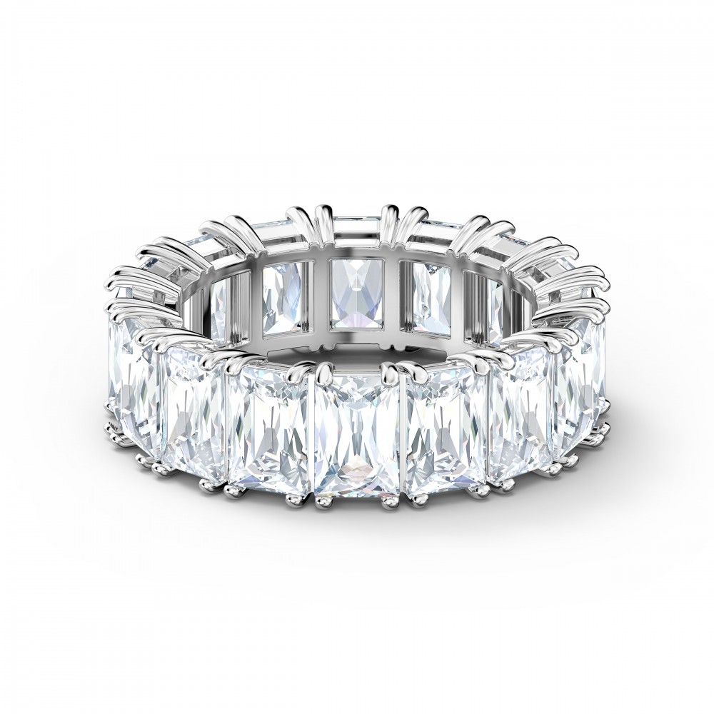 Bague Vittore Wide, cristal blanc, métal rhodié