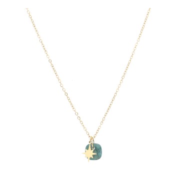 Collier acier doré, Lapis...
