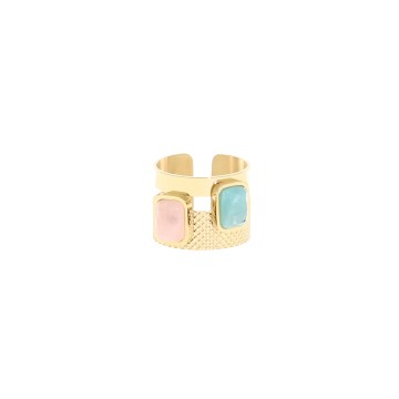 Bague acier doré, Amazonite...
