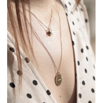 Collier acier doré, Lapis...