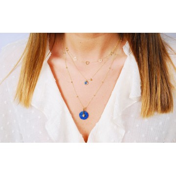 Collier acier doré, Lapis...