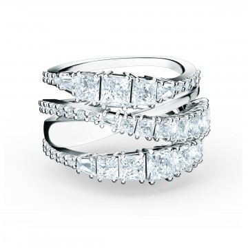 Bague Twist Wrap, cristal blanc, métal rhodié