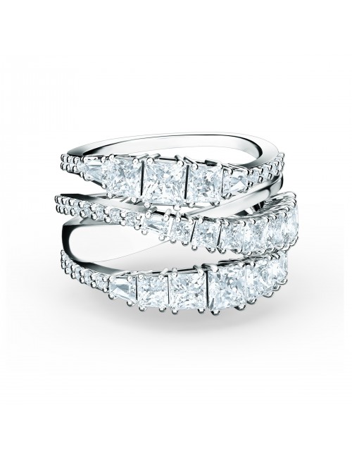 Bague Twist Wrap, cristal blanc, métal rhodié