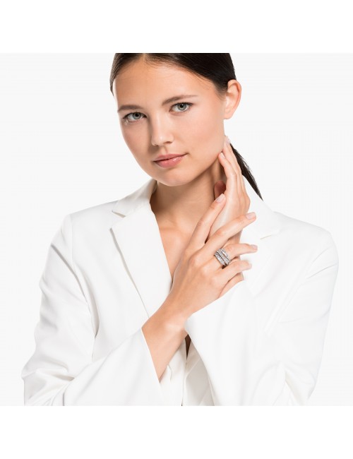 Bague Twist Wrap, cristal blanc, métal rhodié