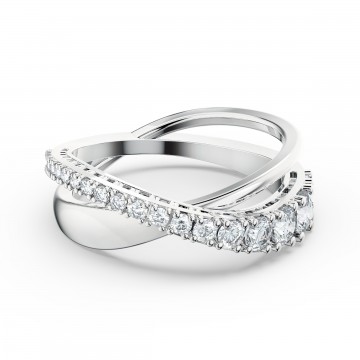 Bague Twist Rows, cristal blanc, métal rhodié