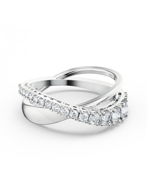 Bague Twist Rows, cristal blanc, métal rhodié