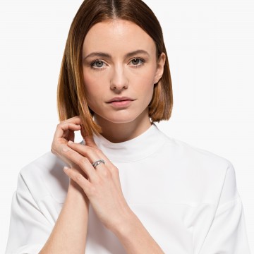 Bague Twist Rows, cristal blanc, métal rhodié