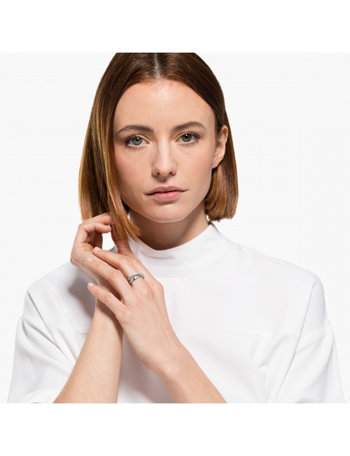 Bague Twist Rows, cristal blanc, métal rhodié