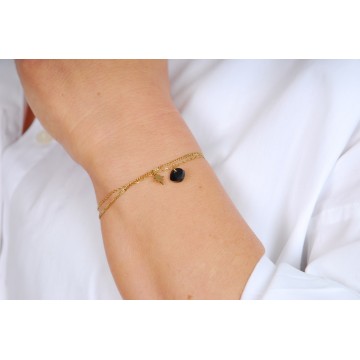 Bracelet multi-rangs acier doré, Onyx