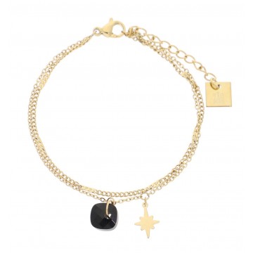 Bracelet multi-rangs acier doré, Onyx
