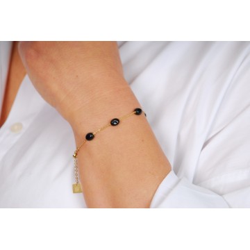 Bracelet acier doré, Onyx noir