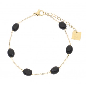 Bracelet acier doré, Onyx noir