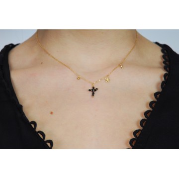 Collier acier doré, Spinelle noire