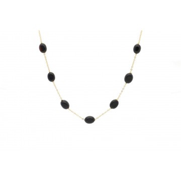 Collier acier doré, Onyx noir