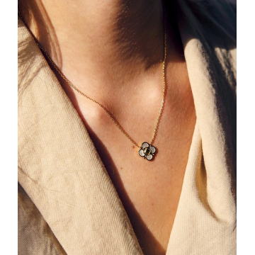 Collier acier doré, Onyx noir