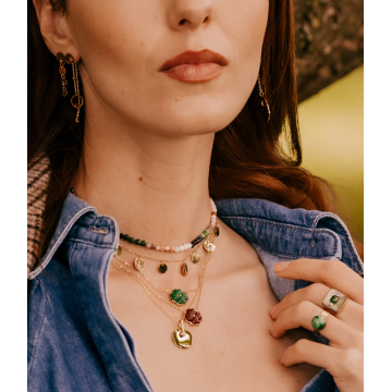 Collier acier doré, Amazonite