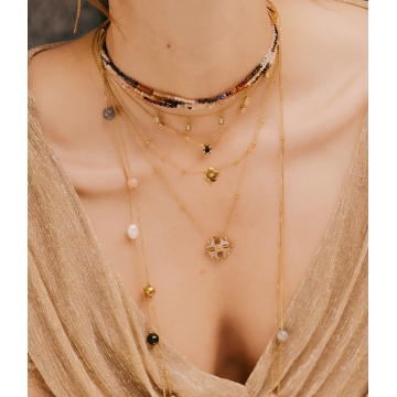 Collier acier doré, Onyx noir