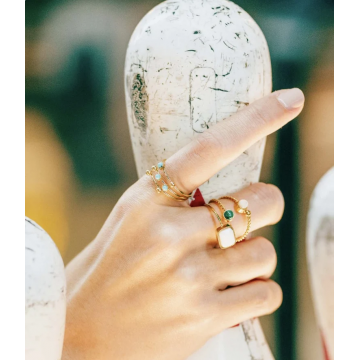 Bague acier doré, Turquoise...
