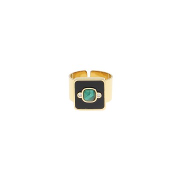 Bague acier doré, Onyx noir