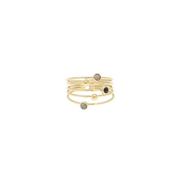 Bague acier doré, Onyx noir