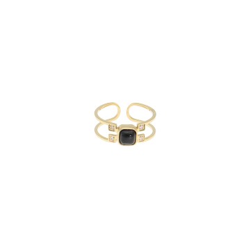 Bague acier doré, Onyx noir