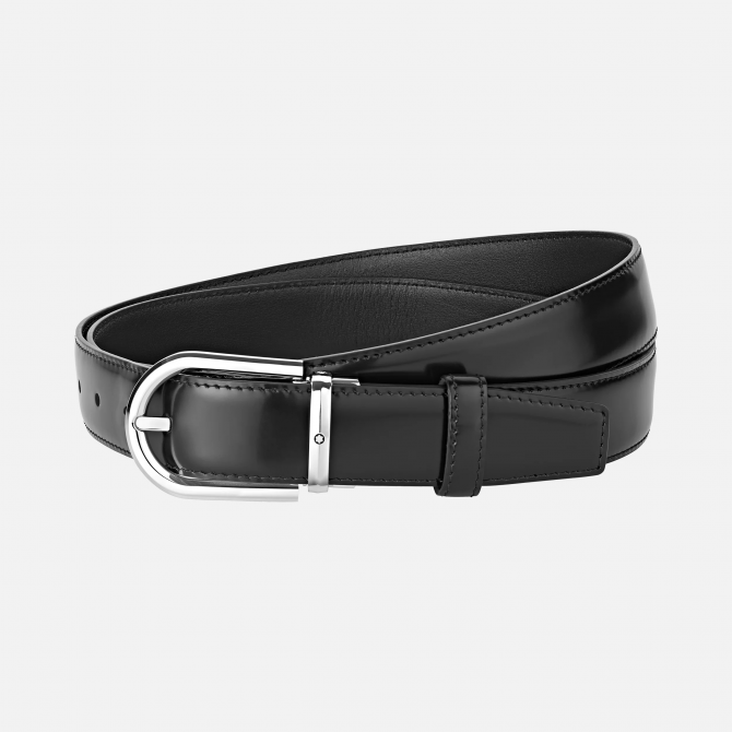 Ceinture à boucle fer à cheval de 30 mm en cuir noir MontBlanc à acheter  sur la boutique en ligne  ou en boutique Le Sancy à la  Valentine, Marseille