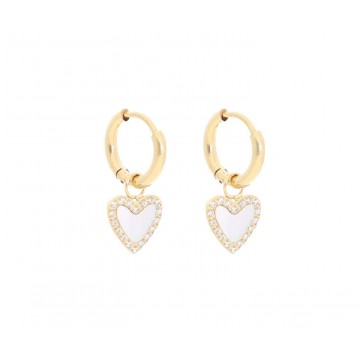 Boucles d'oreilles acier doré, Nacre et Zirconium