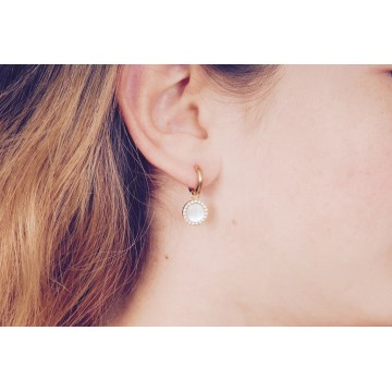 Boucles d'oreilles acier doré, Nacre et Zirconium