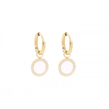 Boucles d'oreilles acier doré, Nacre et Zirconium