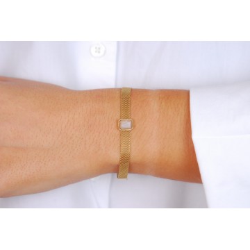 Bracelet acier doré, Quartz rose