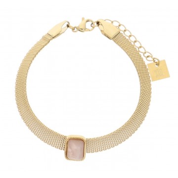 Bracelet acier doré, Quartz rose