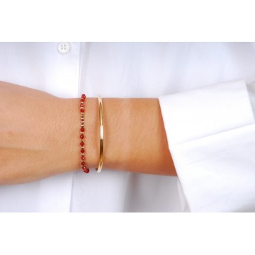 Bracelet acier doré, Rouge grenat