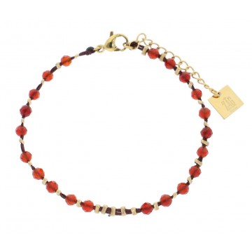 Bracelet acier doré, Rouge grenat