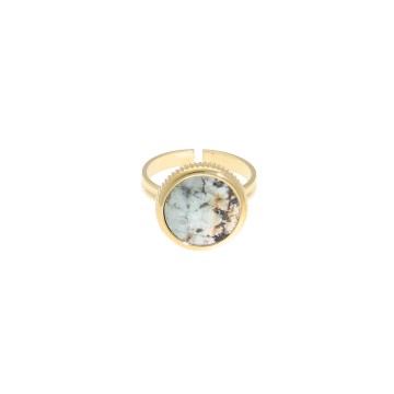 Bague acier doré, Turquoise...