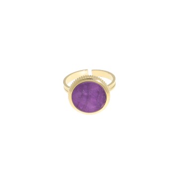 Bague acier doré, Améthyste
