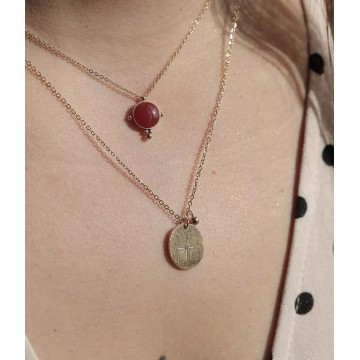 Collier acier doré, Lapis...