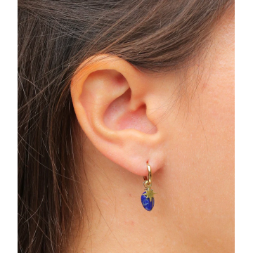 Boucles d'oreilles acier doré, Cornaline rouge