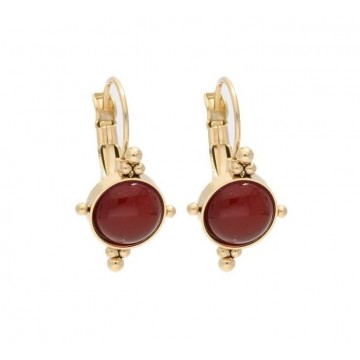 Boucles d'oreilles acier doré, Cornaline rouge